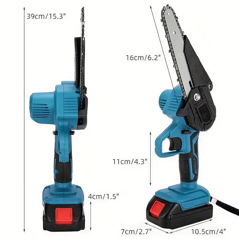 Oz Bargains™ 6″ Mini Cordless Chainsaw – 2× 36V Batteries, One-Hand Wood Cutter
