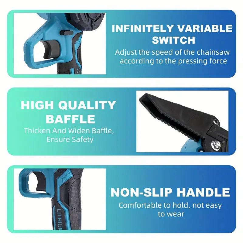 Oz Bargains™ 6″ Mini Cordless Chainsaw – 2× 36V Batteries, One-Hand Wood Cutter