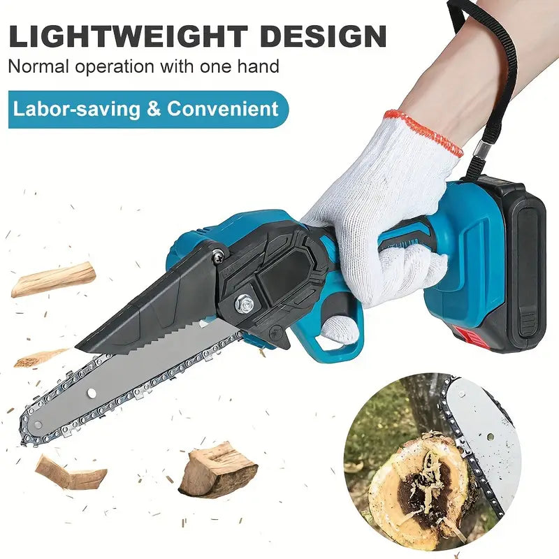 Oz Bargains™ 6″ Mini Cordless Chainsaw – 2× 36V Batteries, One-Hand Wood Cutter